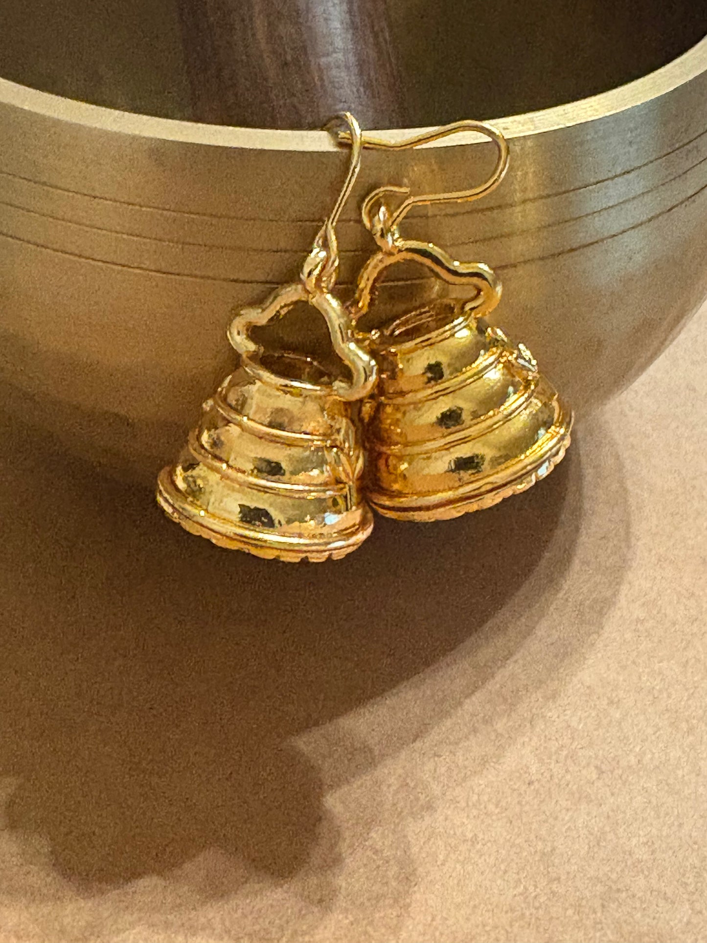 Newari Style Bucket Earrings - Gold