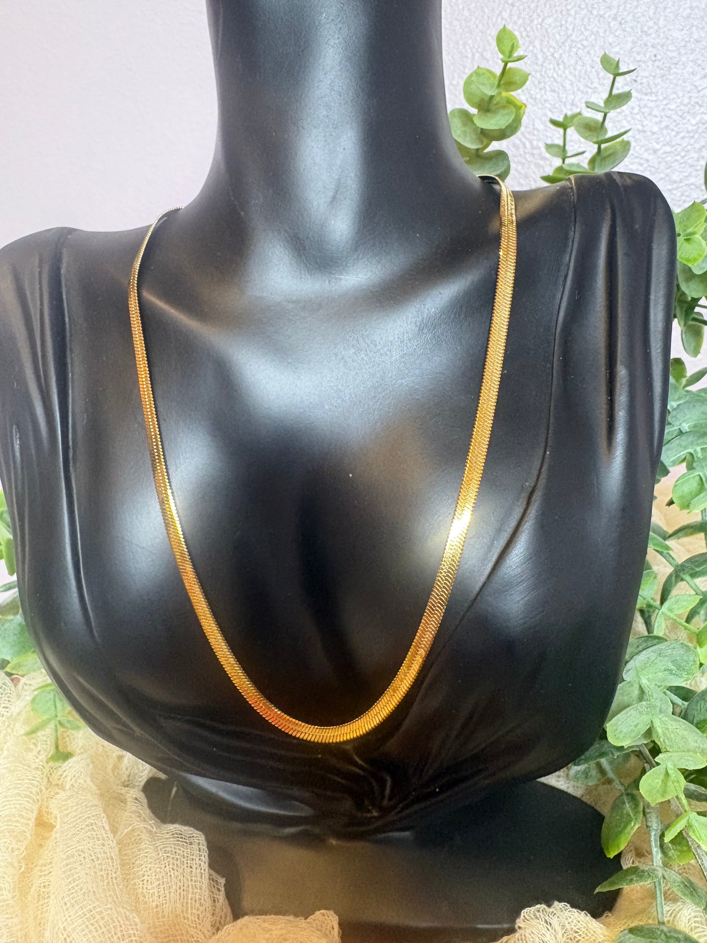 Gold-Tone Herringbone Necklace | Stainless Steel