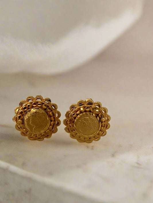 Small Round Flower Coin Earrings
